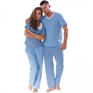 Set de pijamale din bumbac imprimat cuplu