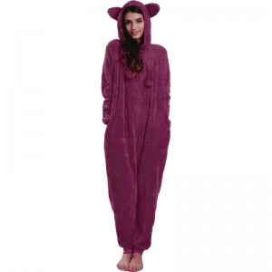 Femei pijamale roșii Onesie cu guler cu urechi de animale