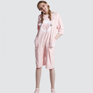 Femei Onesie Set de pijamale din bumbac cu imprimeu roz din bumbac
