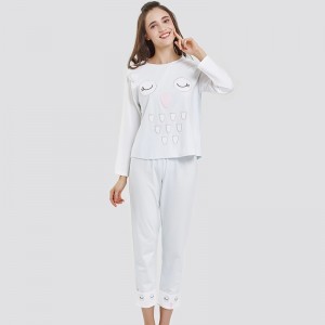 Femei Poziție set de pijamale din bumbac cu bumbac-spandex imprimat
